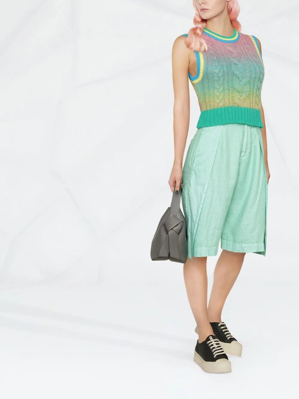 Pleated Knee-Length Shorts