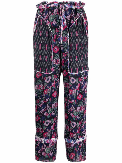 Mix-Print Straight-Leg Ankle Trousers