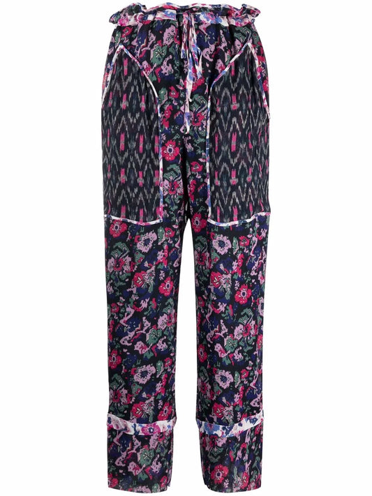 Mix-Print Straight-Leg Ankle Trousers