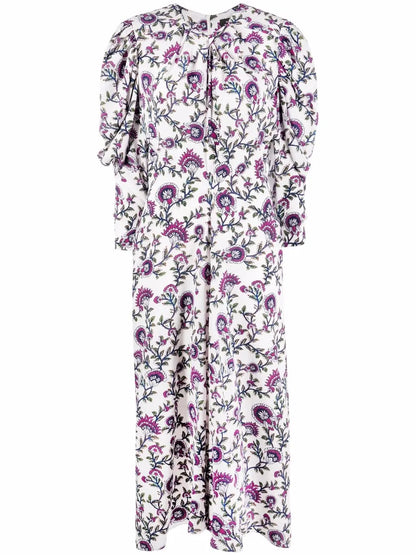 Floral-Print Silk Midi Dress
