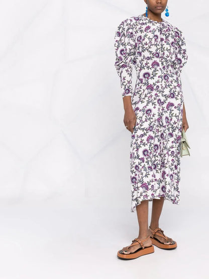 Floral-Print Silk Midi Dress