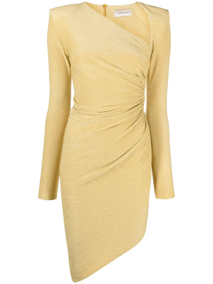 Metallic-Sheen Asymmetric Fitted Dress