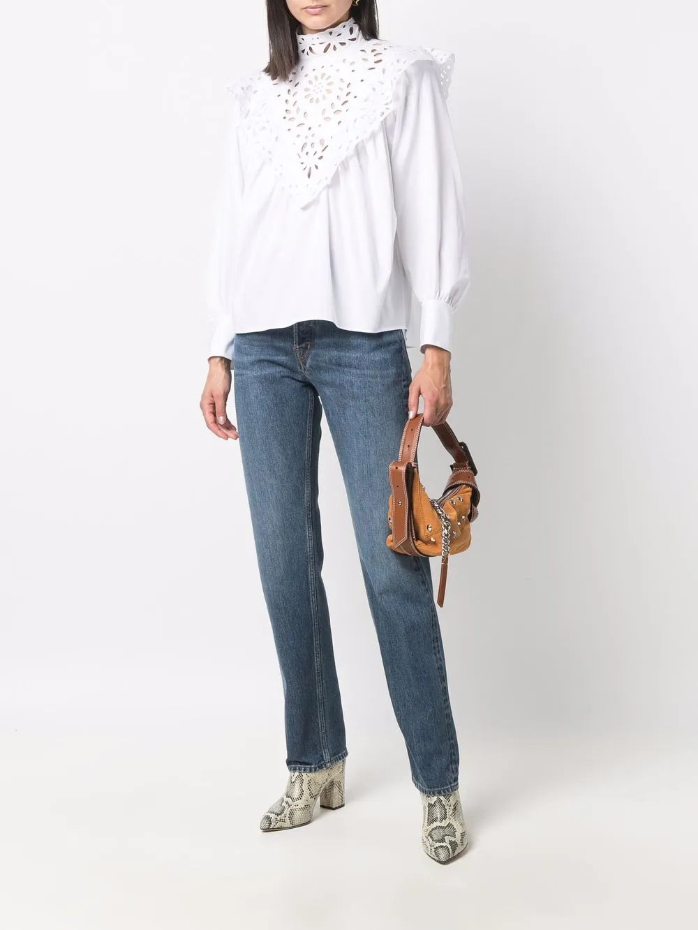 High-Neck Broderie Anglaise Blouse