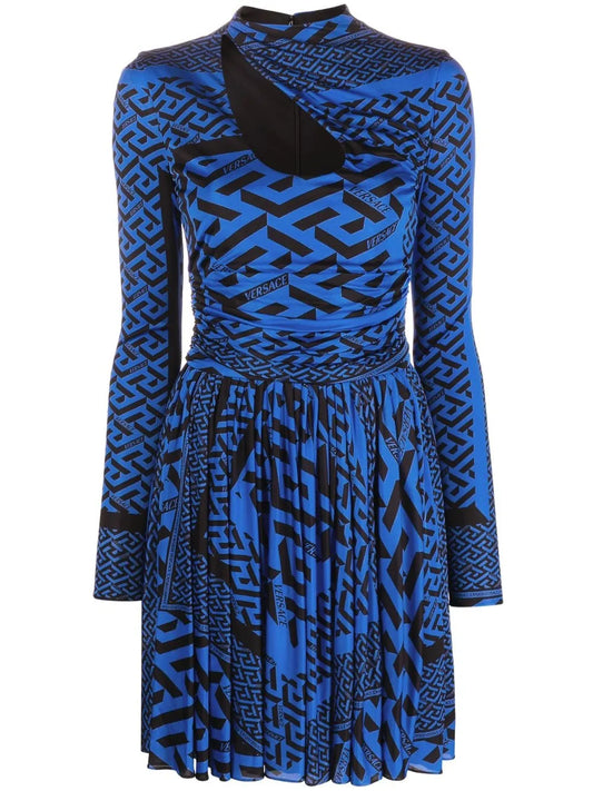 Greca-Print Long-Sleeve Dress