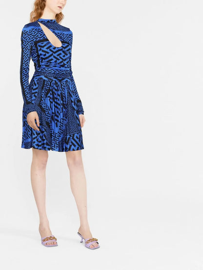 Greca-Print Long-Sleeve Dress