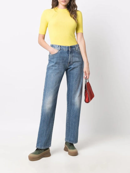Rhinestone-Embellished Straight-Leg Jeans