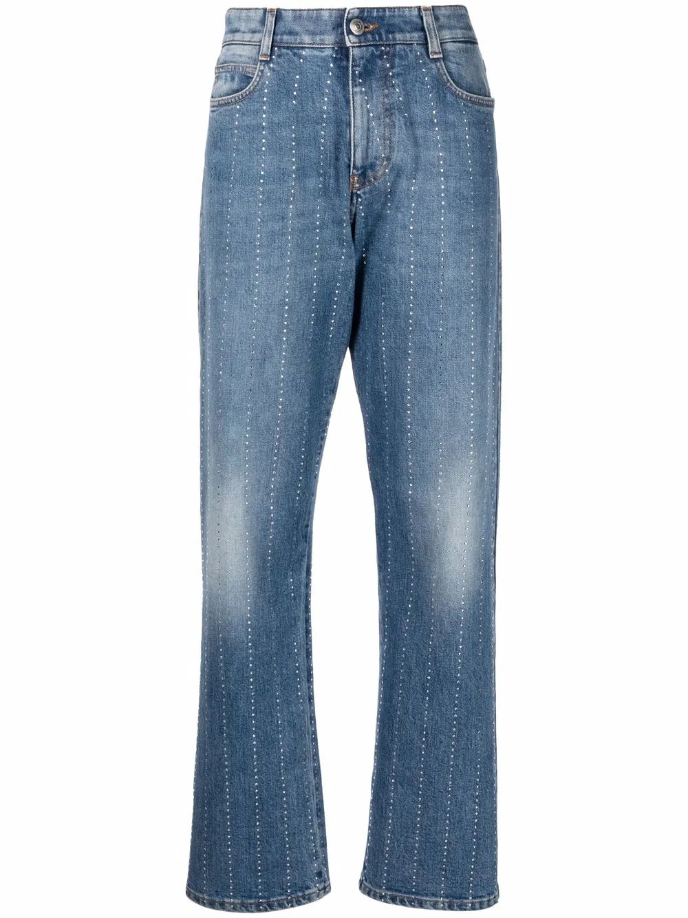 Rhinestone-Embellished Straight-Leg Jeans