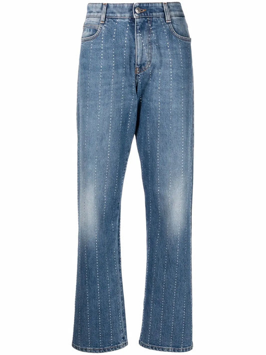 Rhinestone-Embellished Straight-Leg Jeans