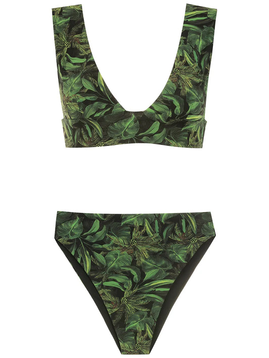 Coqueiral Foliage-Print Bikini Set
