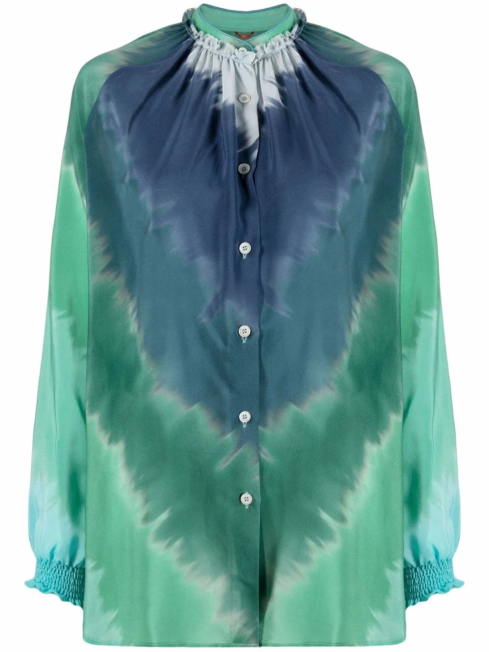 Tie-Dye Print Ruffled-Collar Silk Blouse