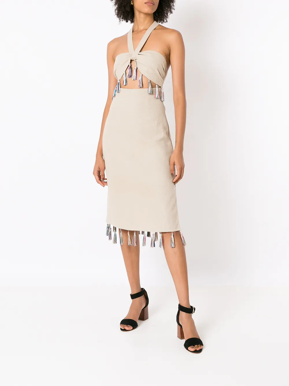 Tassel-Trim Halterneck Midi Dress