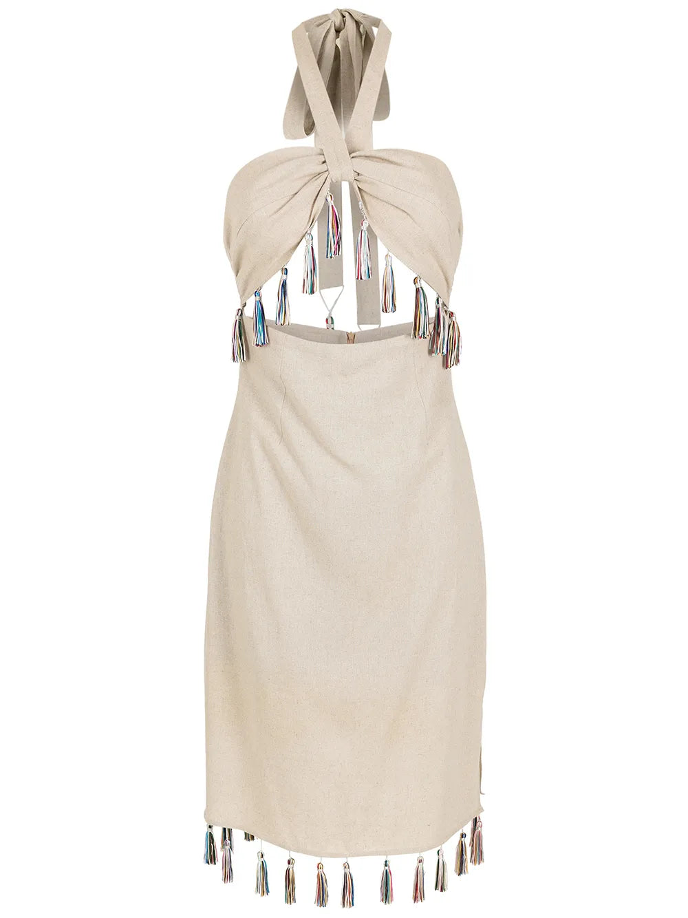 Tassel-Trim Halterneck Midi Dress
