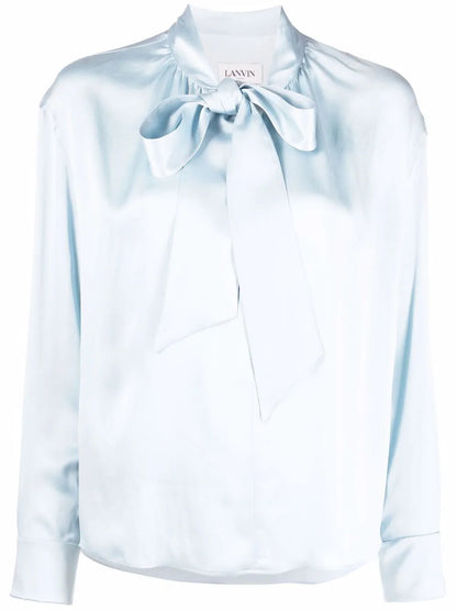Ribbon-Fastened Silk Blouse