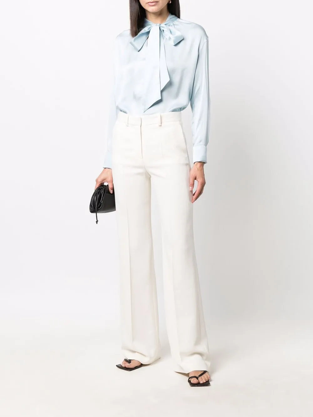 Ribbon-Fastened Silk Blouse