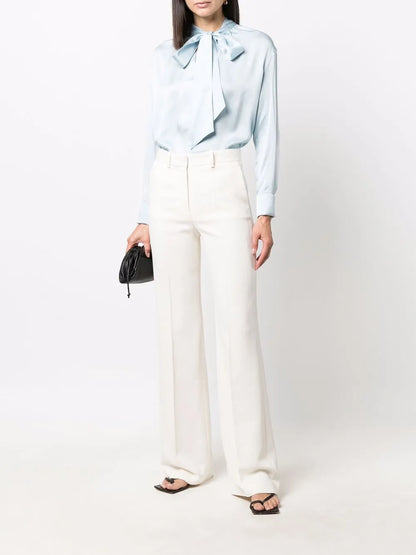 Ribbon-Fastened Silk Blouse
