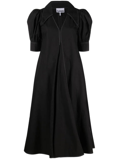 Puff-Sleeved Box-Pleat Dress