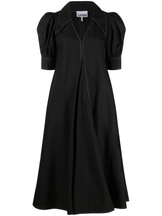 Puff-Sleeved Box-Pleat Dress