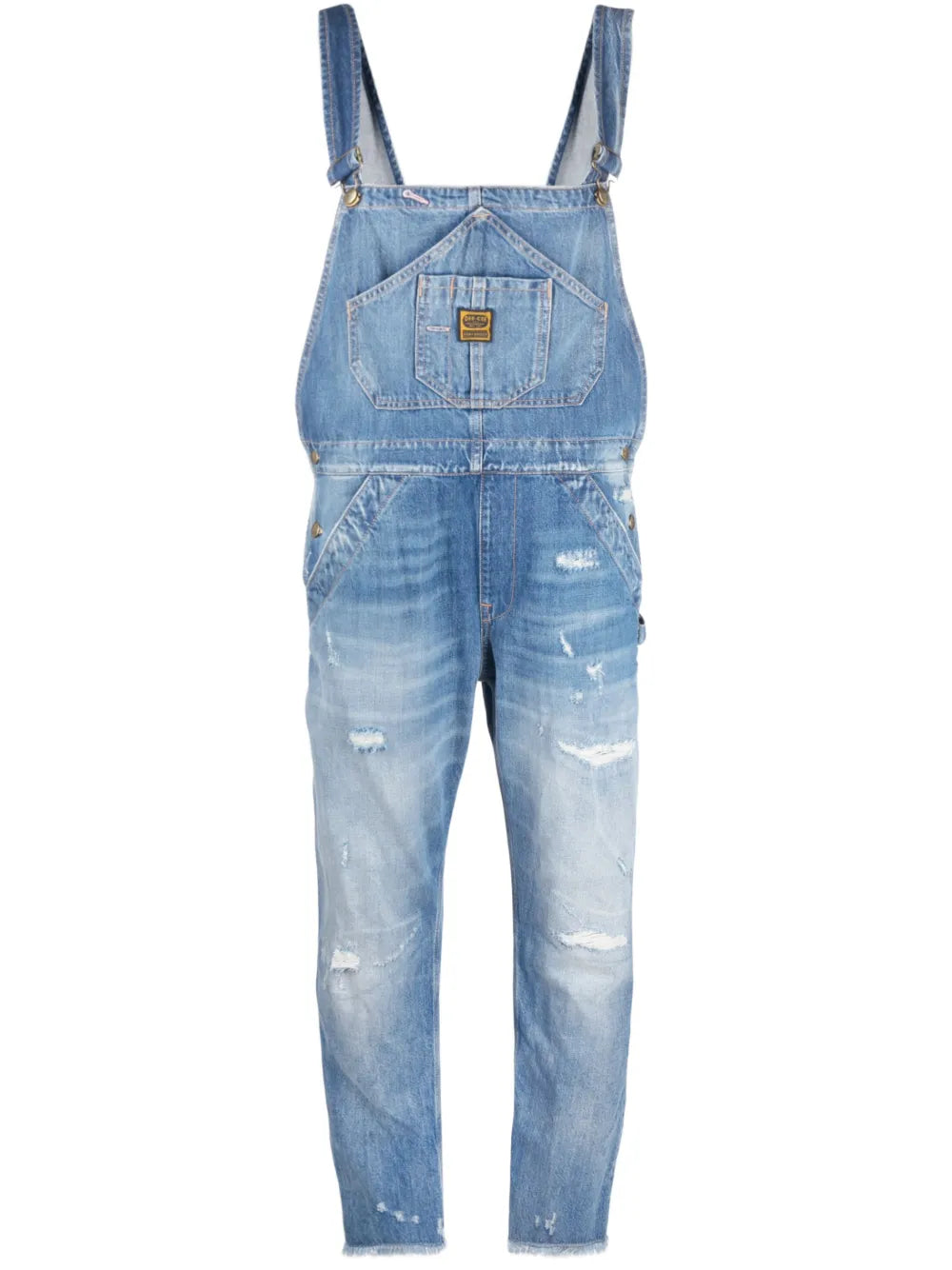 Distressed-Effect Denim Dungarees