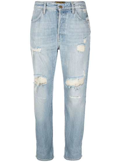 Distressed Straight-Leg Jeans