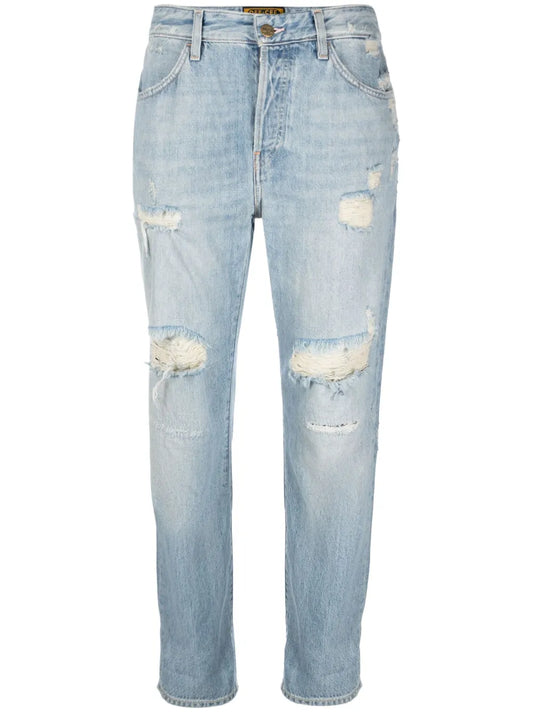 Distressed Straight-Leg Jeans