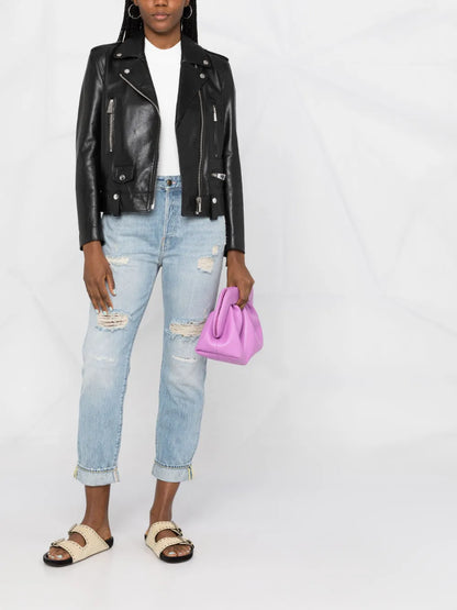 Distressed Straight-Leg Jeans