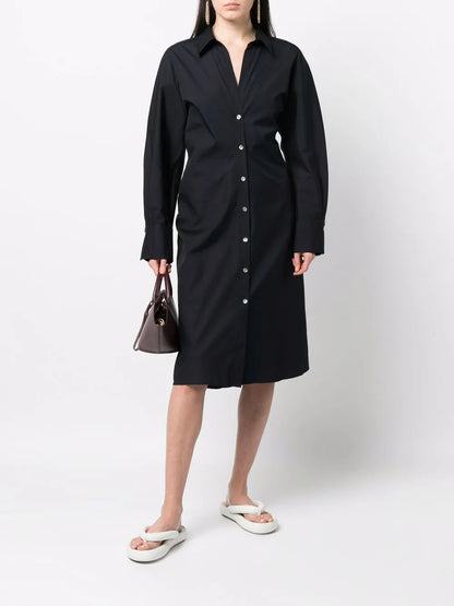 Pointed-Collar Cotton Shirt Dress