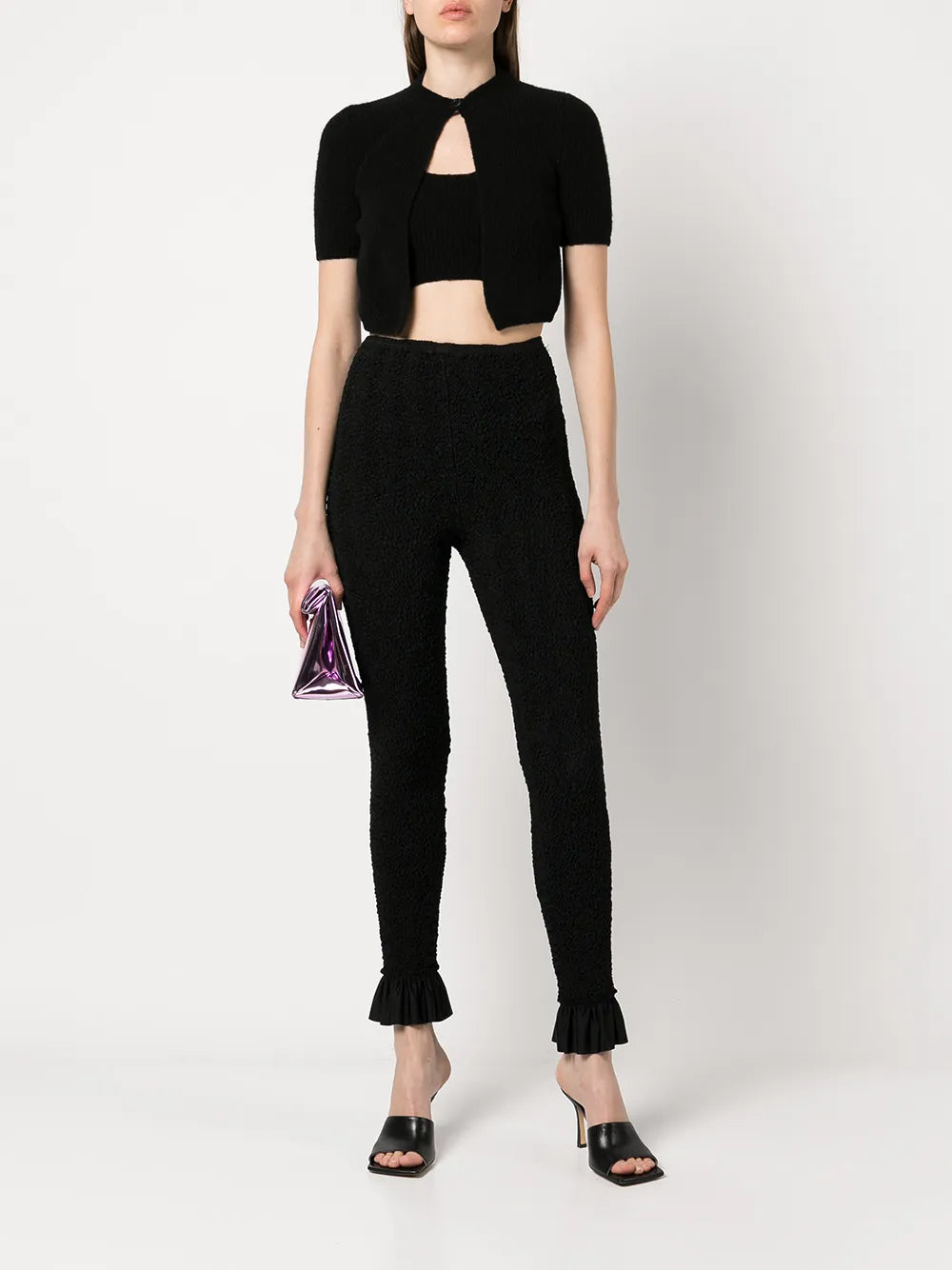 Ruched Ruffle-Trim Leggings