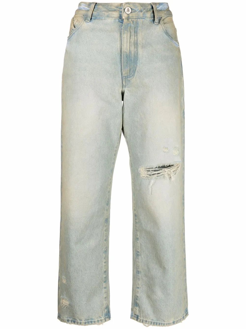 Distressed Effect Wide-Leg Jeans