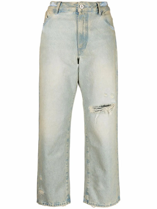 Distressed Effect Wide-Leg Jeans