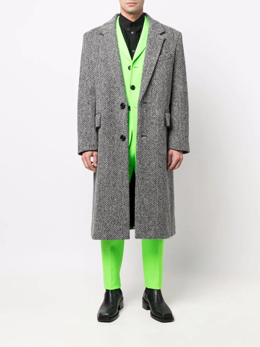 Chevron-Pattern Single-Breasted Coat