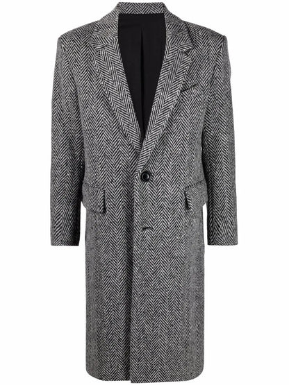 Chevron-Pattern Single-Breasted Coat