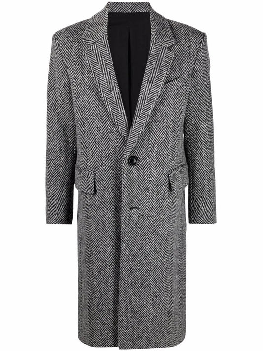Chevron-Pattern Single-Breasted Coat