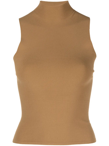 Fine-Ribbed Mock-Neck Top