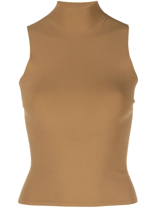 Fine-Ribbed Mock-Neck Top