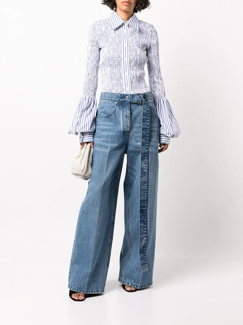 Shirred Stripe-Print Longline Shirt