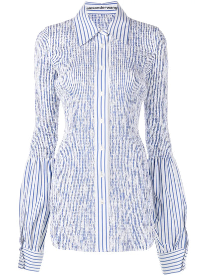 Shirred Stripe-Print Longline Shirt