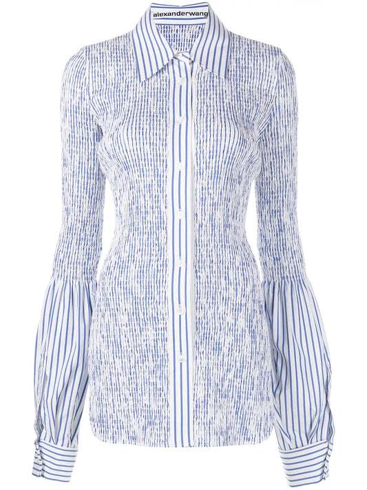 Shirred Stripe-Print Longline Shirt
