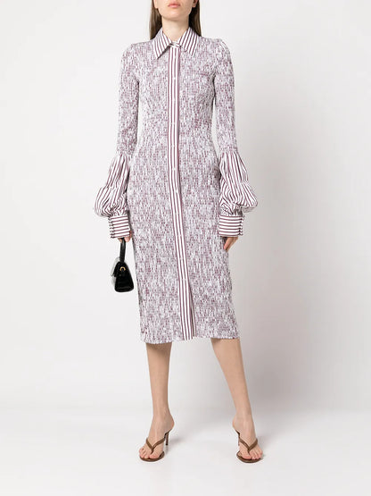 Ruched Stripe-Print Shirt Dress