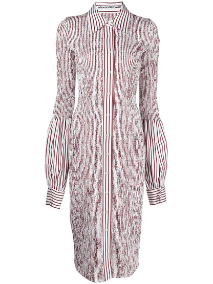 Ruched Stripe-Print Shirt Dress