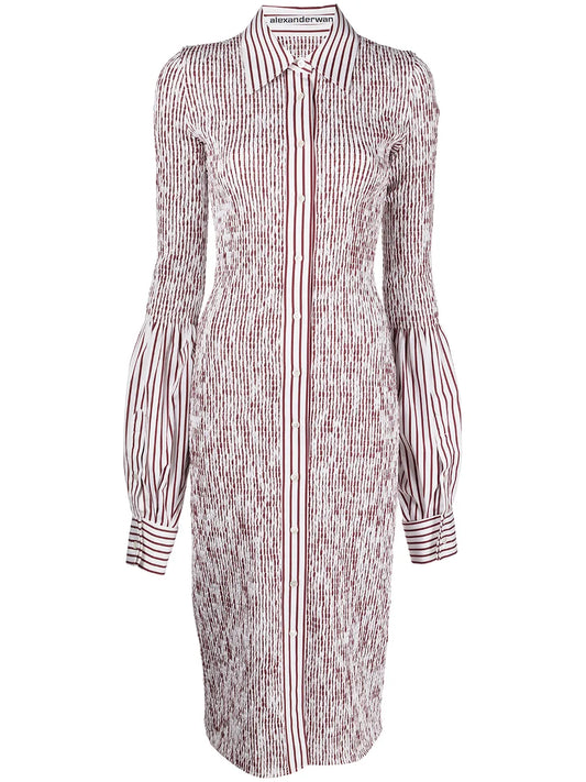 Ruched Stripe-Print Shirt Dress