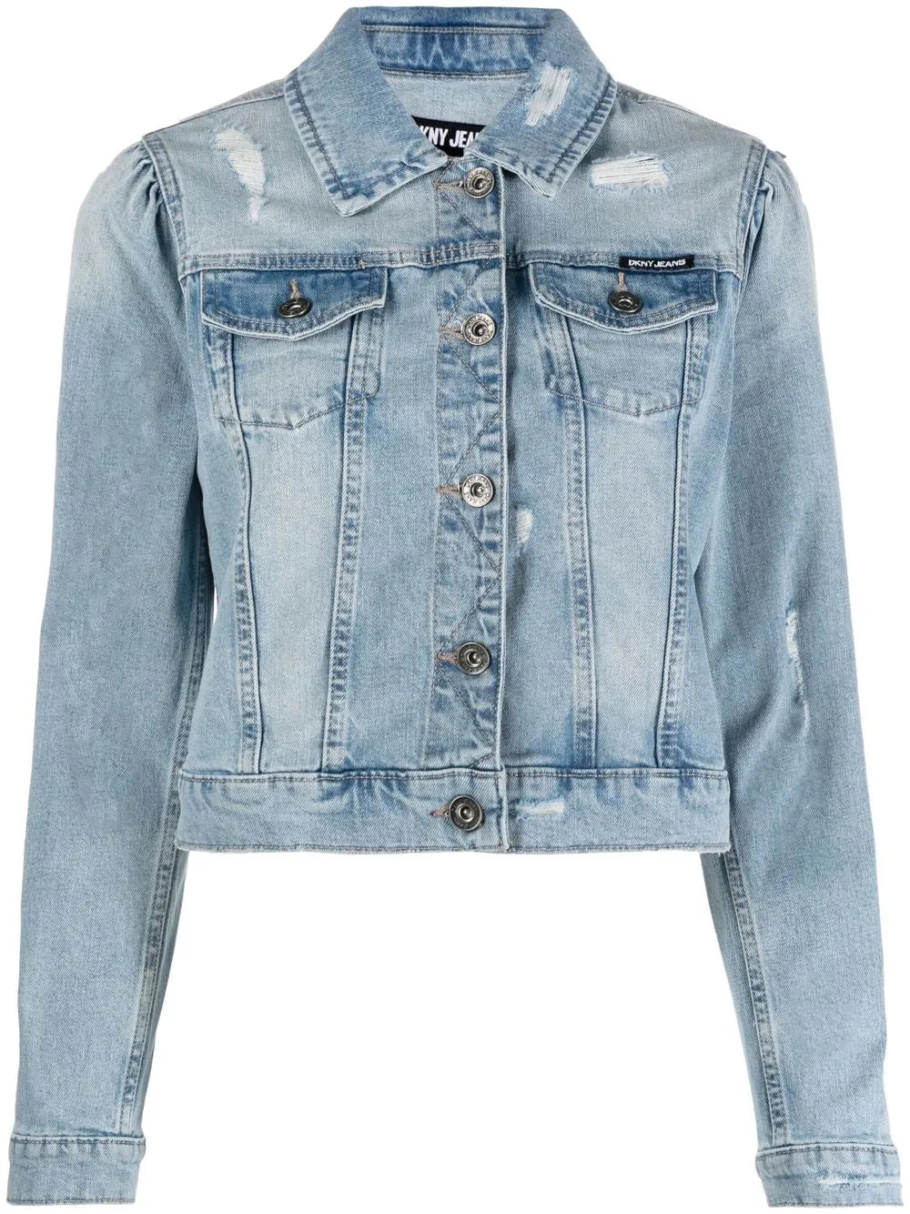 Ripped-Detailing Cropped Denim Jacket