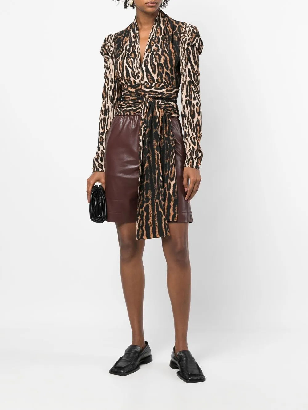 Leopard-Print Crepe De Chine V-Neck Top
