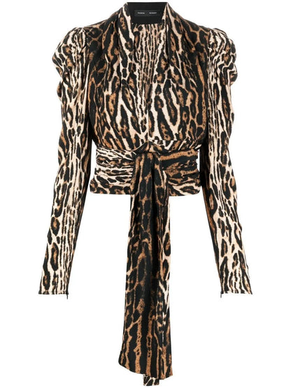 Leopard-Print Crepe De Chine V-Neck Top