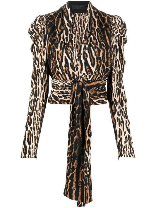 Leopard-Print Crepe De Chine V-Neck Top