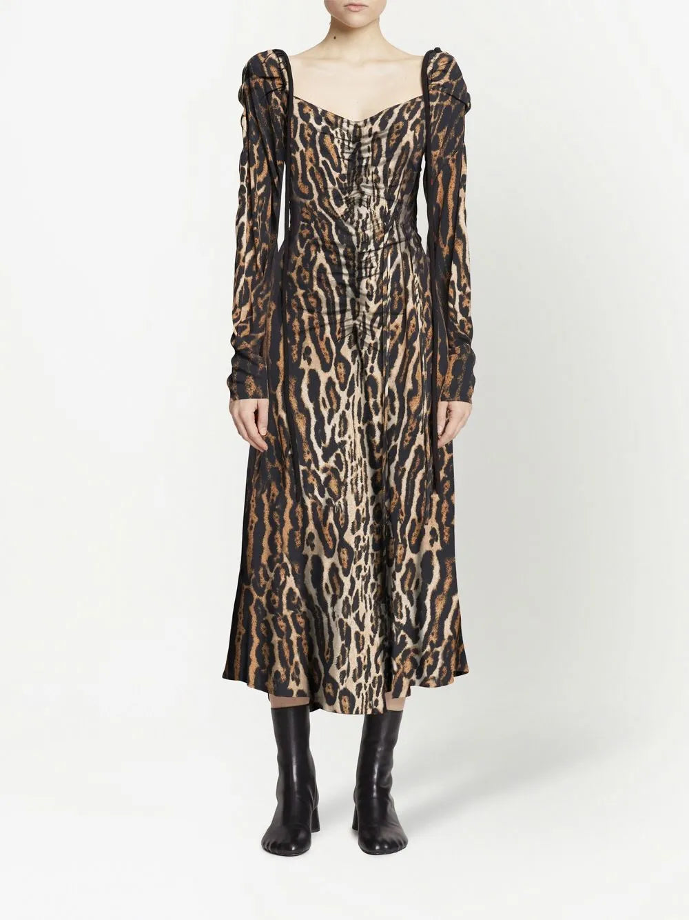 Leopard Crepe De Chine Cinched Dress