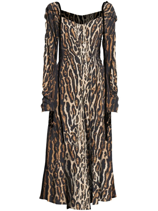 Leopard Crepe De Chine Cinched Dress