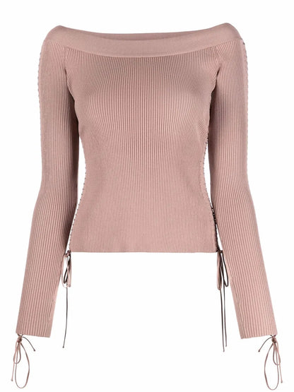 Lace-Detail Knitted Wide-Neck Top