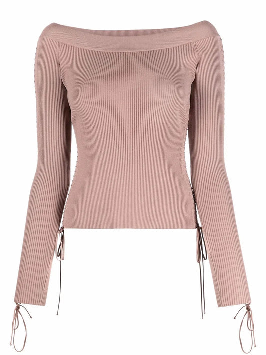 Lace-Detail Knitted Wide-Neck Top