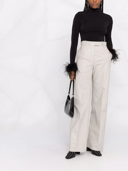 Feather-Cuff High-Neck Top