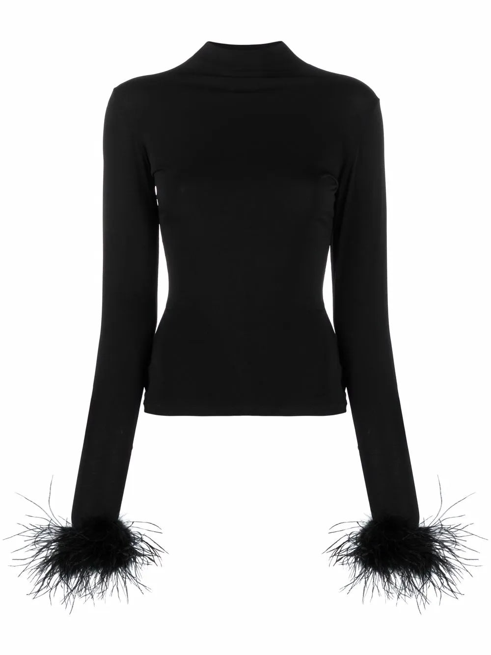 Feather-Cuff High-Neck Top